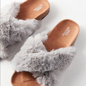 Urban outfitters faux fur slide sandals